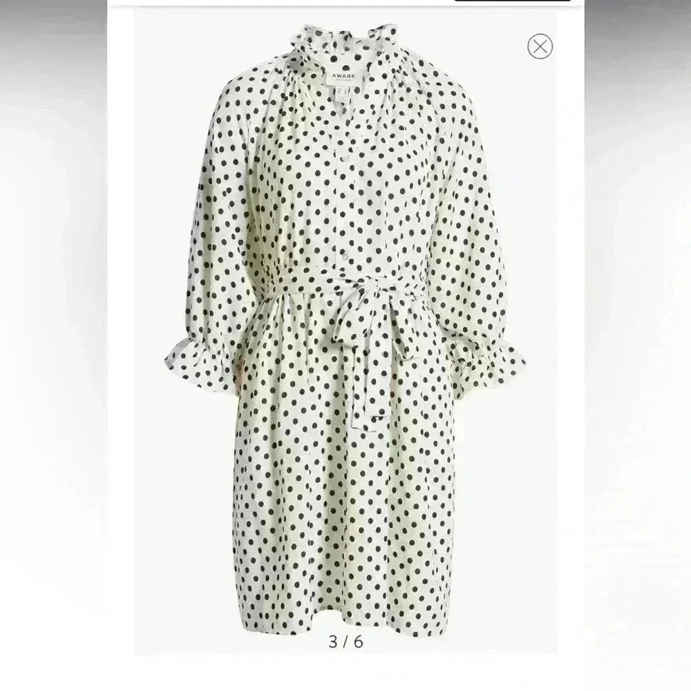 AWARE BY VERO MODA Cornelia V-Neck Three-Quarter Sleeve Dress in Snow White